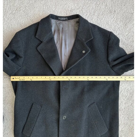 Andrew Fezza R-46 Black Wool & Cashmere Blend Mens Long Overcoat w/ Lapel Pin - Picture 7 of 16